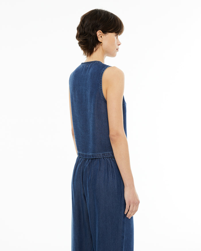 system action Chaleco de mujer fluido efecto denim con escote pico Los más vendidos