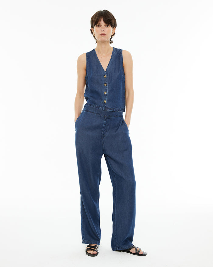 system action Chaleco de mujer fluido efecto denim con escote pico Los más vendidos