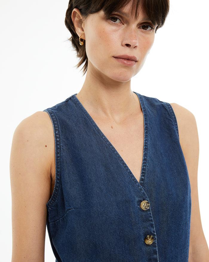 system action Chaleco de mujer fluido efecto denim con escote pico Los más vendidos