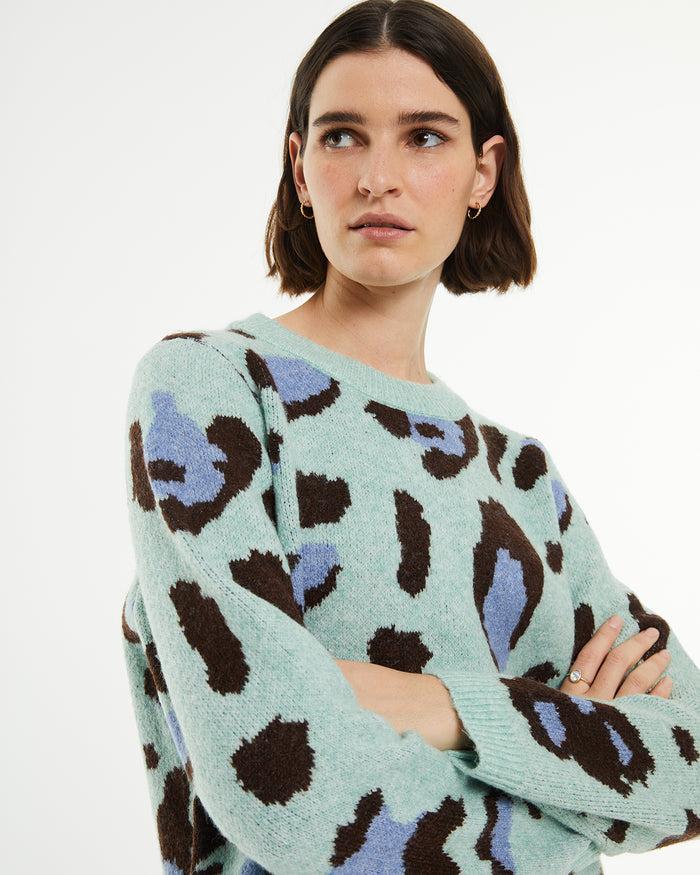 system action Jersey recto jacquard animal print acabados rib Oferta especial
