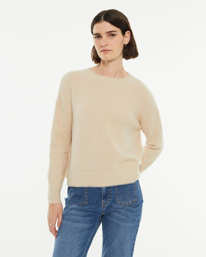 system action Jersey efecto peludo cuello redondo