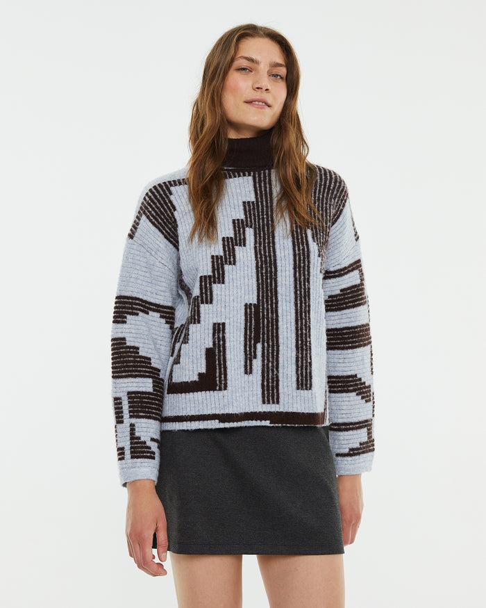 system action Jersey reversible jacquard geométrico cuello alto