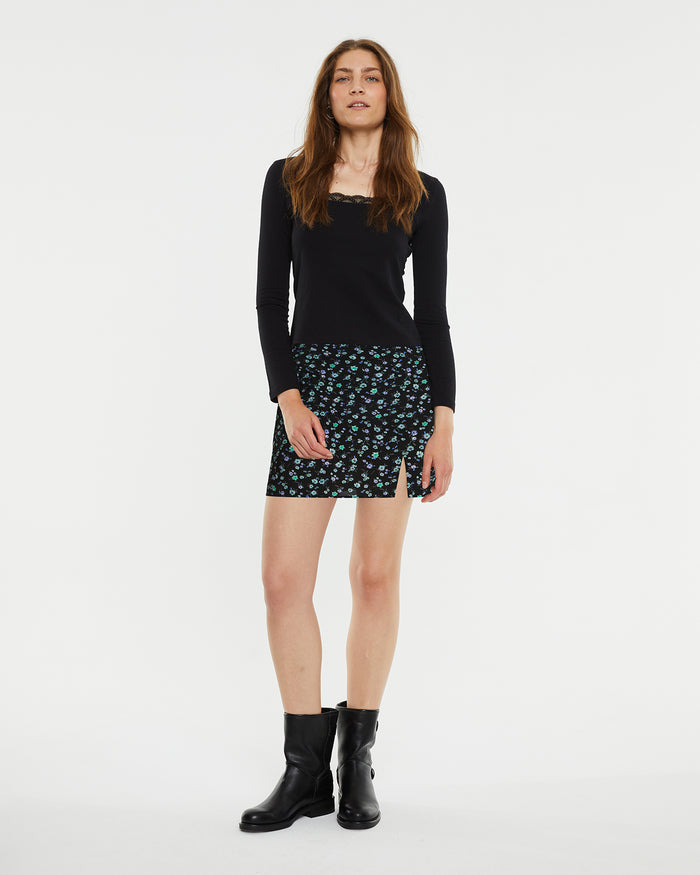system action Minifalda estampado floral con abertura delantera