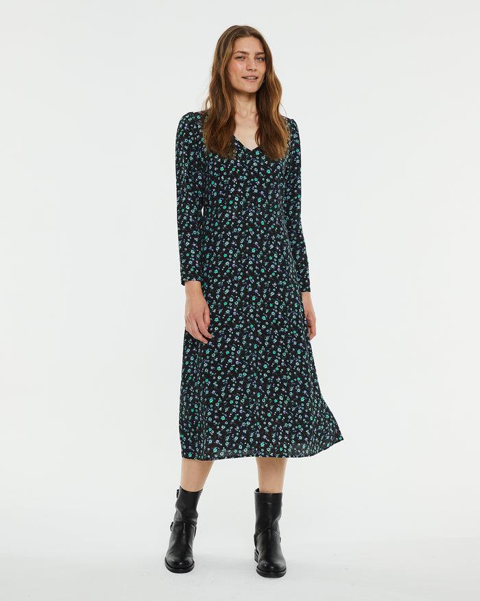 system action Vestido midi estampado floral