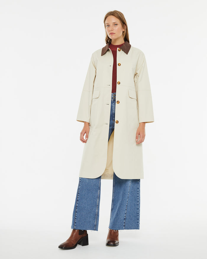 system action Parka midi con cuello camisero a contraste