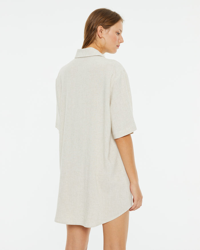 system action Vestido corto camisero manga larga efecto lino Tienda de fábrica