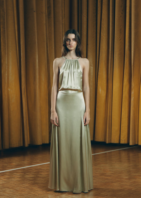 teresa helbig VESTIDO SEDA HALTER VERDE Liquidación