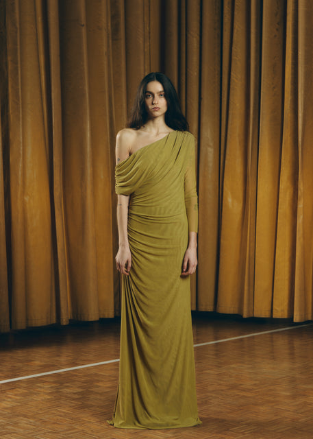 teresa helbig VESTIDO TUL DRAPEADO VERDE Limitado a 3 días