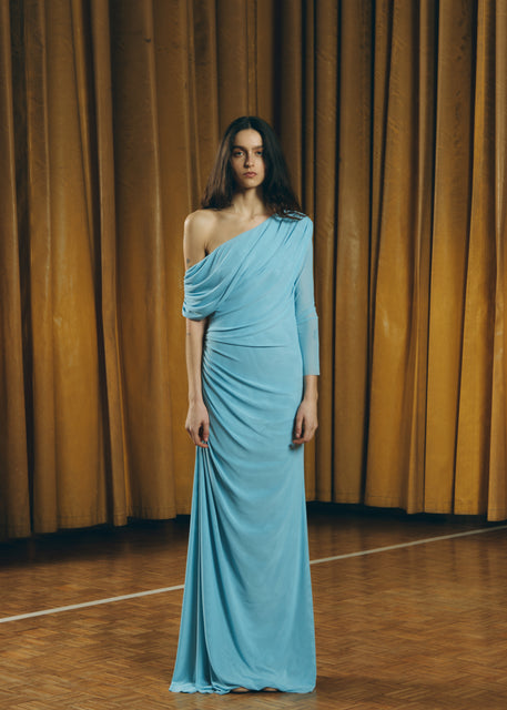 teresa helbig VESTIDO TUL DRAPEADO LIGHT BLUE Última moda