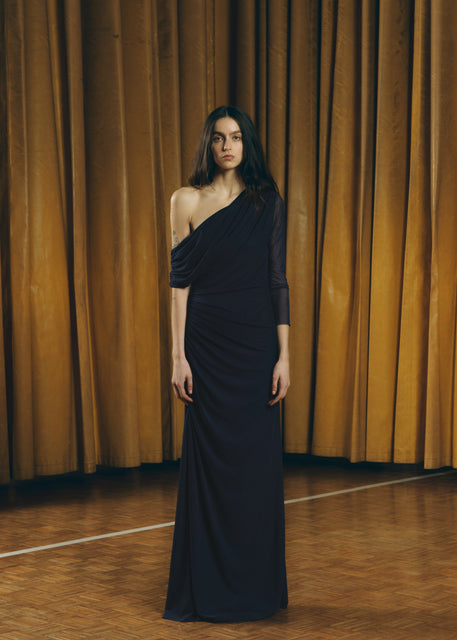teresa helbig VESTIDO TUL DRAPEADO NAVY Grandes ahorros
