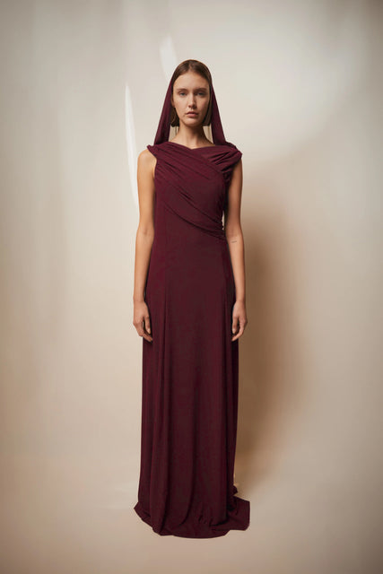 teresa helbig Vestido drapeado capucha burdeos Rebajas de fin de temporada