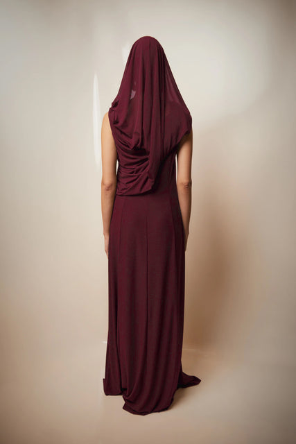 teresa helbig Vestido drapeado capucha burdeos Rebajas de fin de temporada