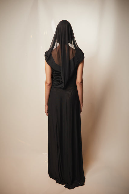 teresa helbig Vestido drapeado capucha negro Precio ultrabajo