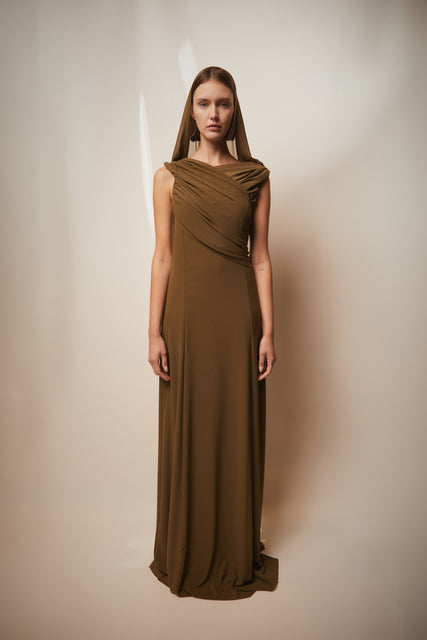 teresa helbig Vestido drapeado capucha kaki Devoluciones gratuitas