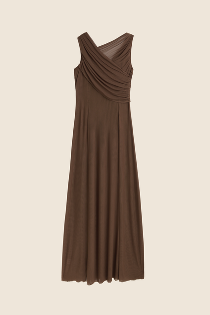 teresa helbig Vestido drapeado capucha terracota