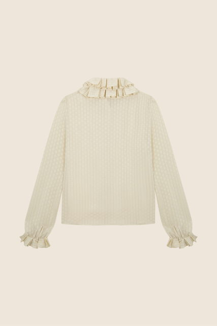 teresa helbig Camisa gasa con cuello plisado Venta caliente