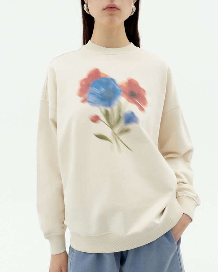 thinking mu Sudadera blanca blurry flower Jimena Última moda