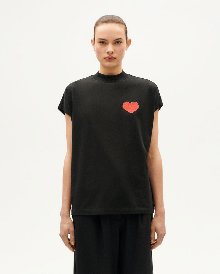 thinking mu Camiseta negra heart Volta