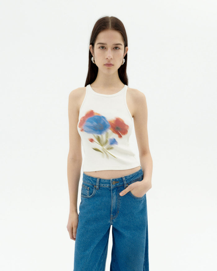 thinking mu Top blanco blurry flower Harriet
