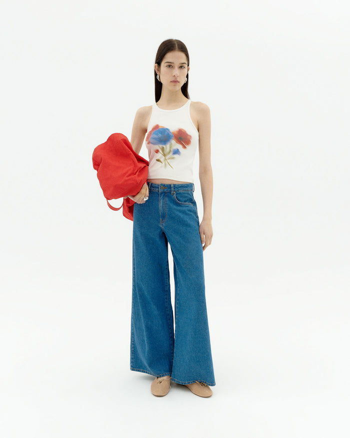 thinking mu Top blanco blurry flower Harriet Venta caliente