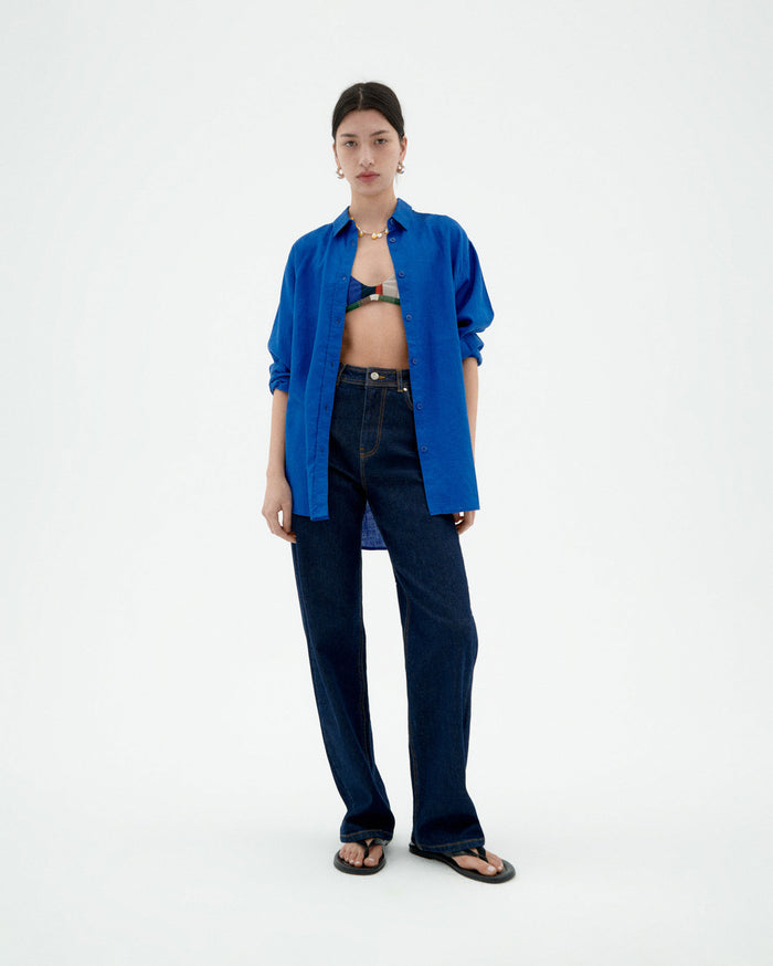 thinking mu Blusa azul hemp Gia Descuento