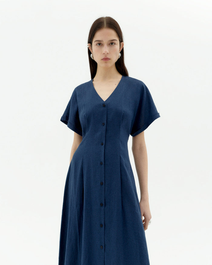 thinking mu Vestido navy hemp Laura Liquidación