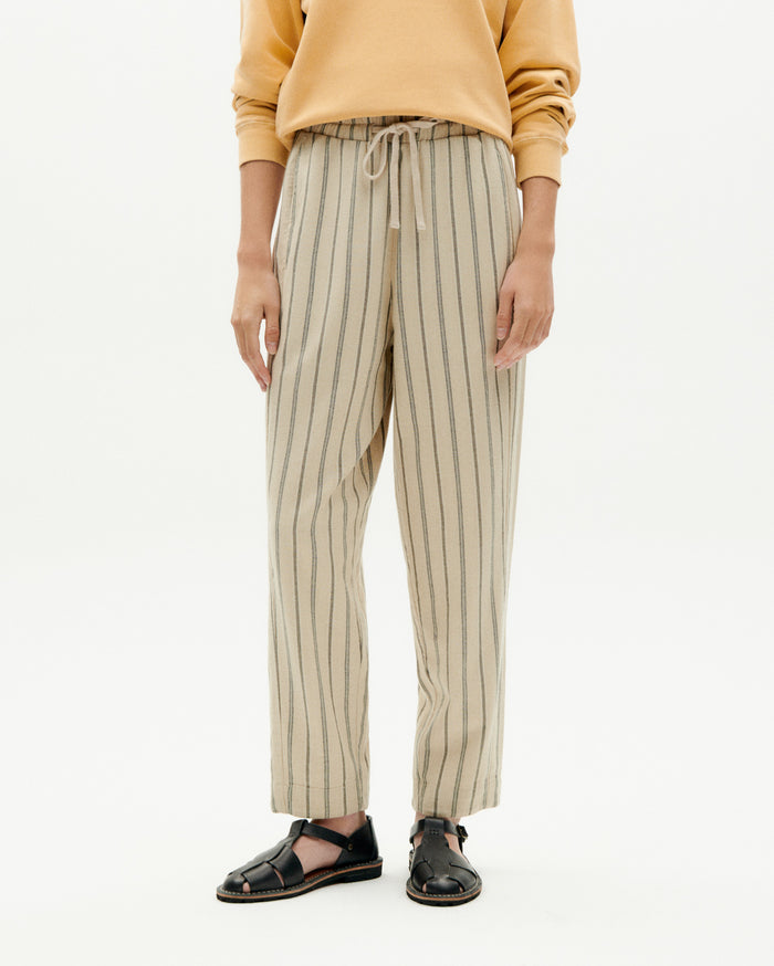 thinking mu Pantalón gris rayas Esther Gran oferta