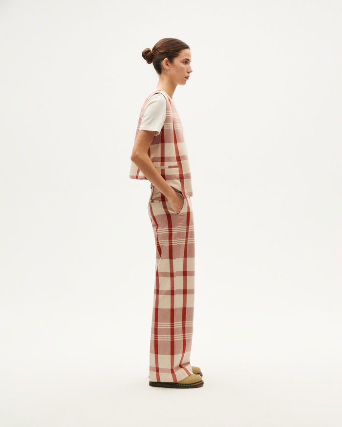 thinking mu Pantalón rojo cuadros picnic Hermione Última moda
