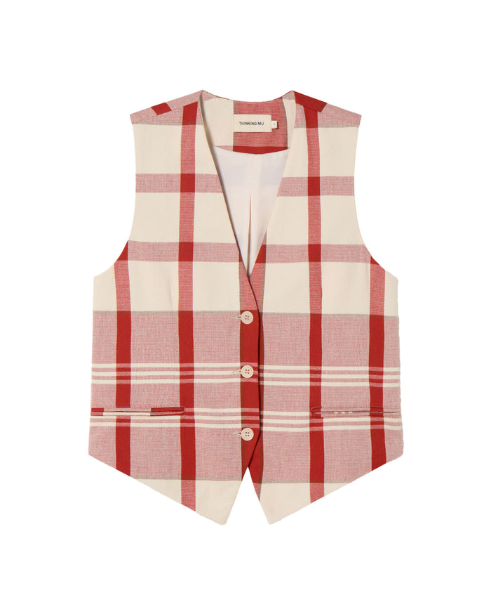 thinking mu Chaleco rojo cuadros picnic Edith