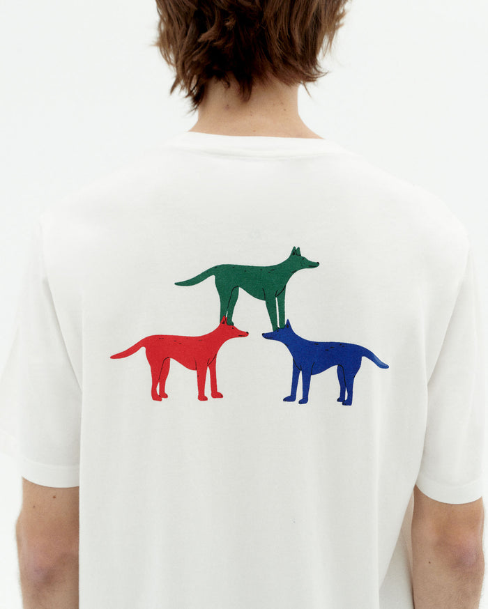 thinking mu Camiseta blanca perritos Zach Gran oferta