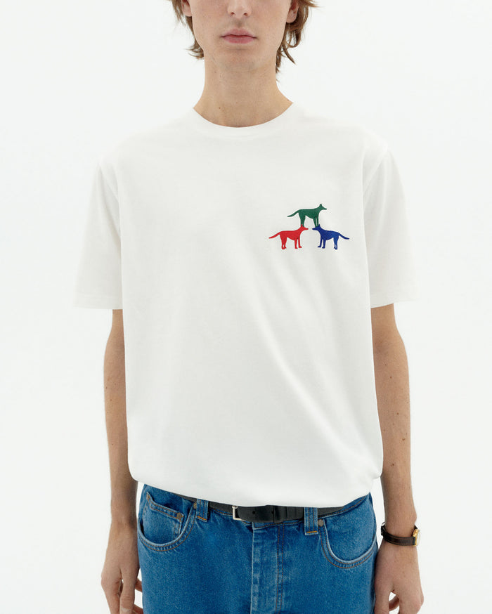 thinking mu Camiseta blanca perritos Zach Gran oferta