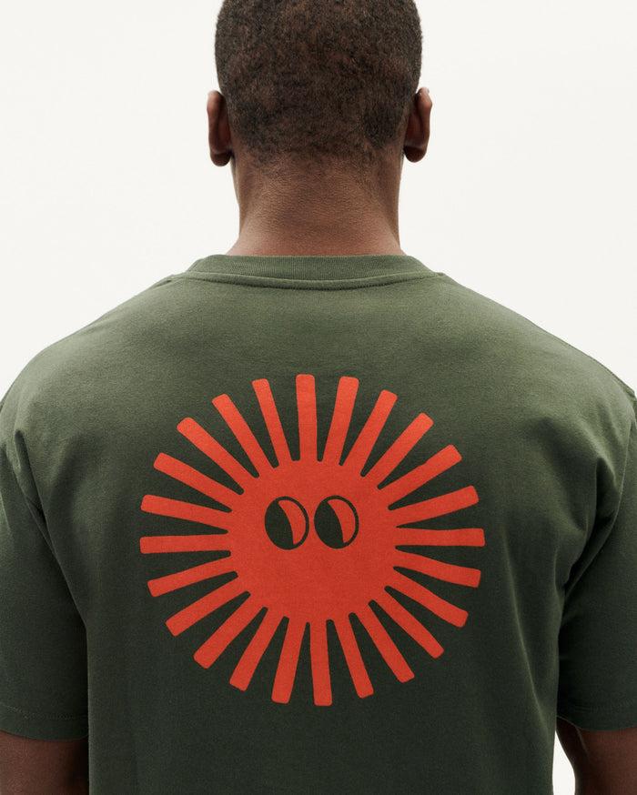 thinking mu Camiseta verde face Sol espalda rojo Aaron