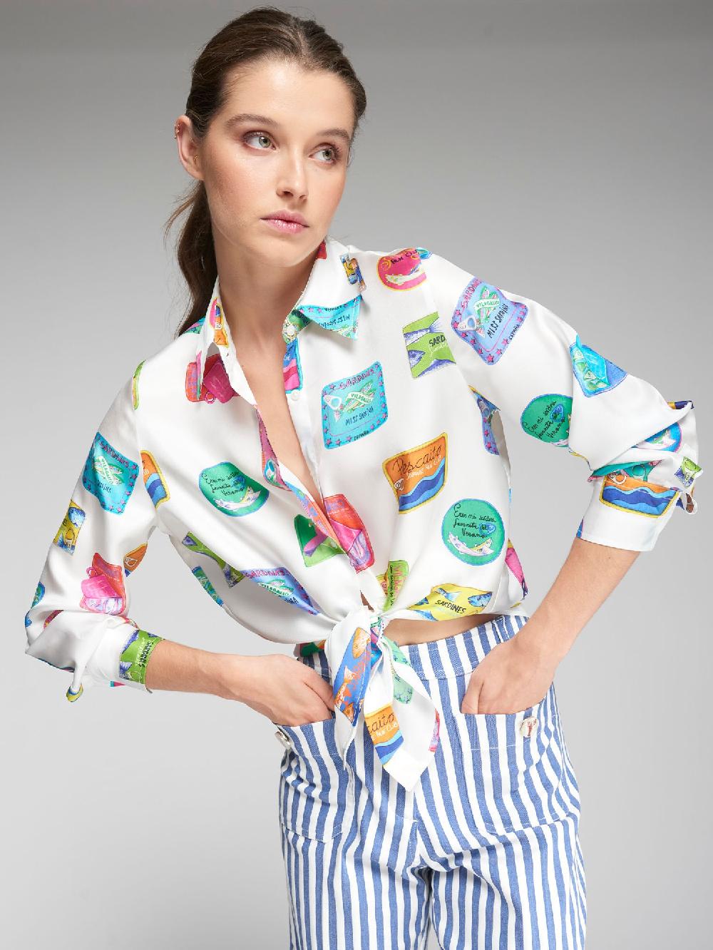 ﻿vilagallo CAMISA 100% SEDA SARDINAS PRINT