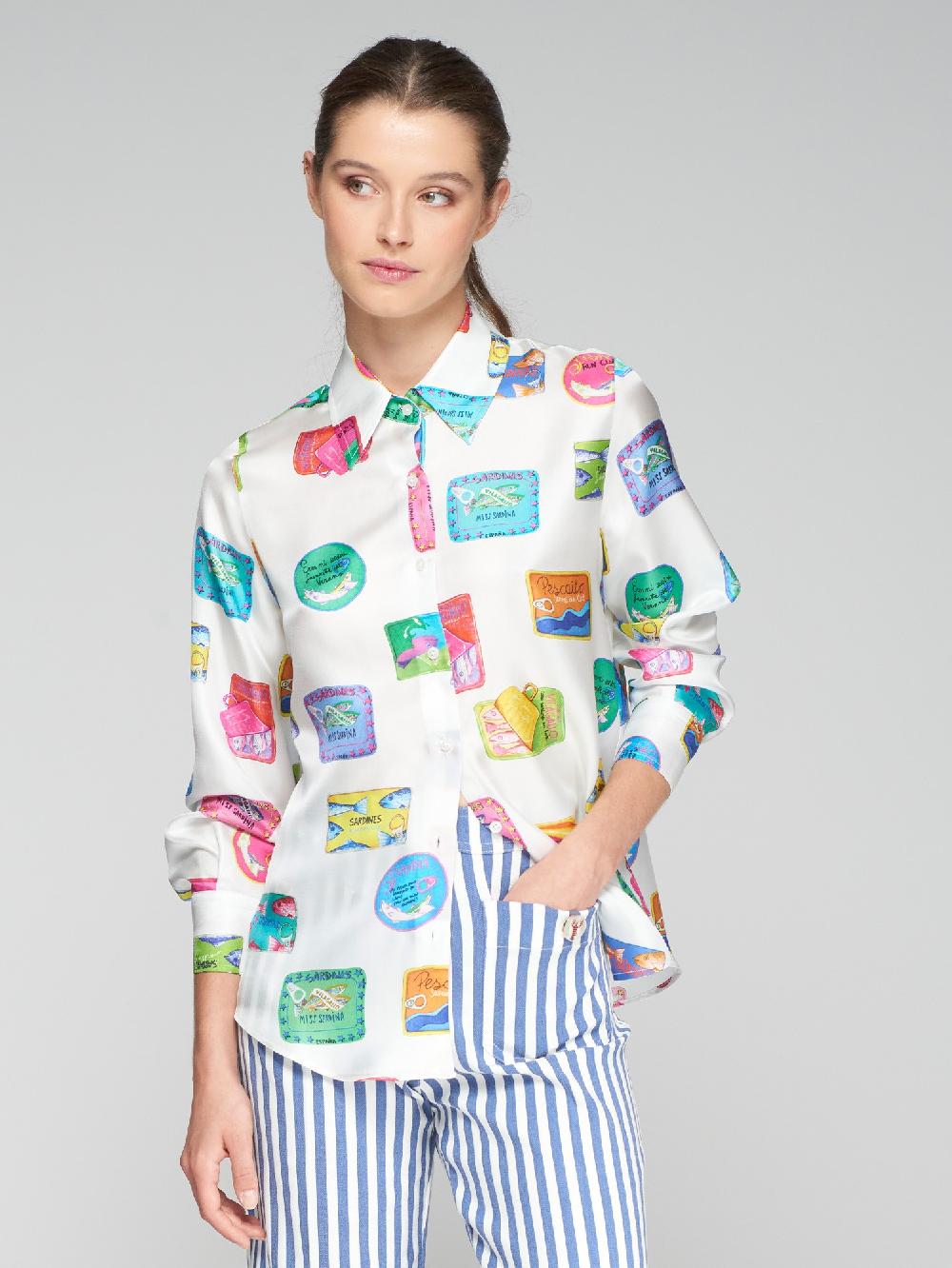 ﻿vilagallo CAMISA 100% SEDA SARDINAS PRINT Precio de fábrica