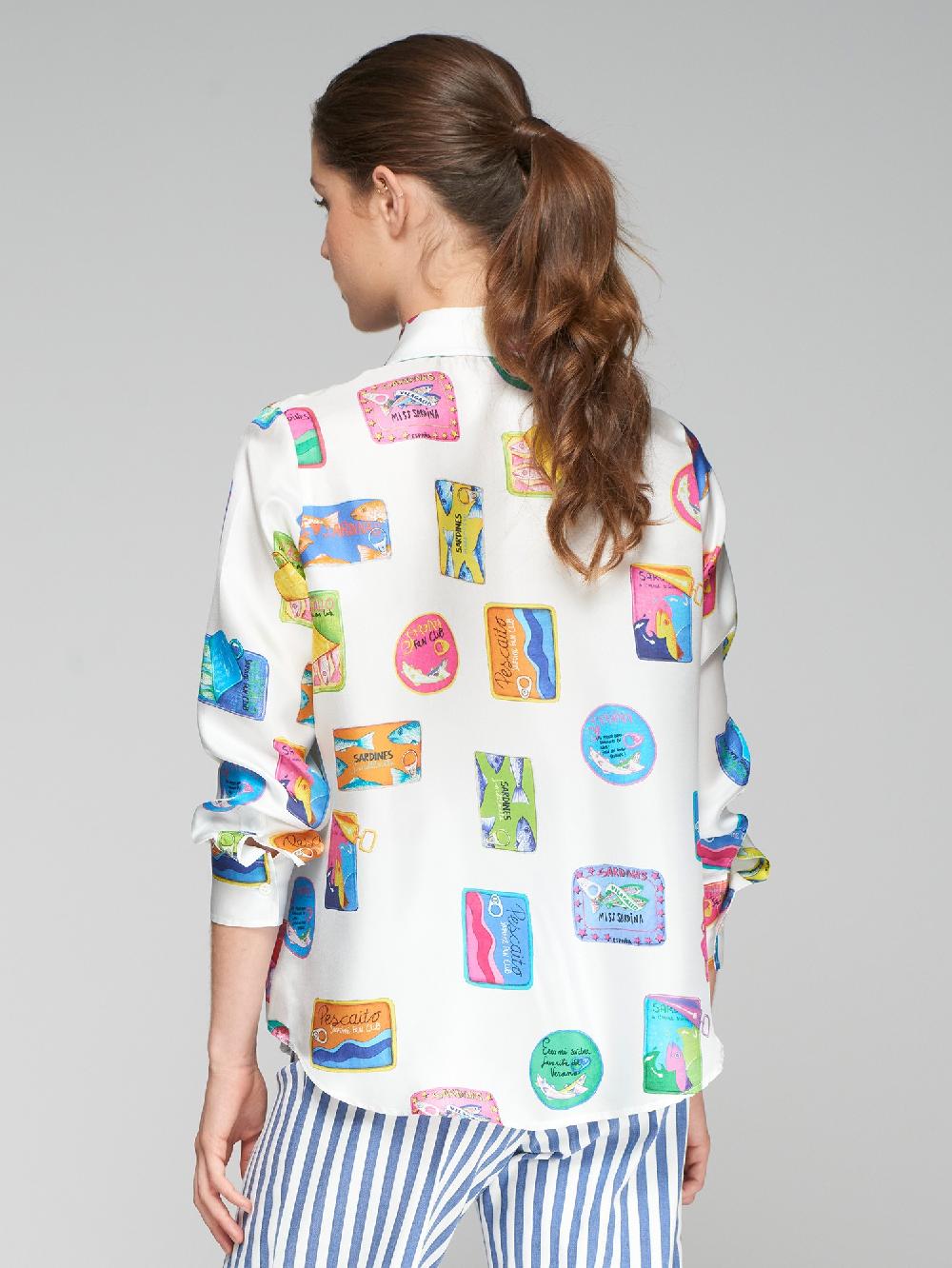﻿vilagallo CAMISA 100% SEDA SARDINAS PRINT Precio de fábrica