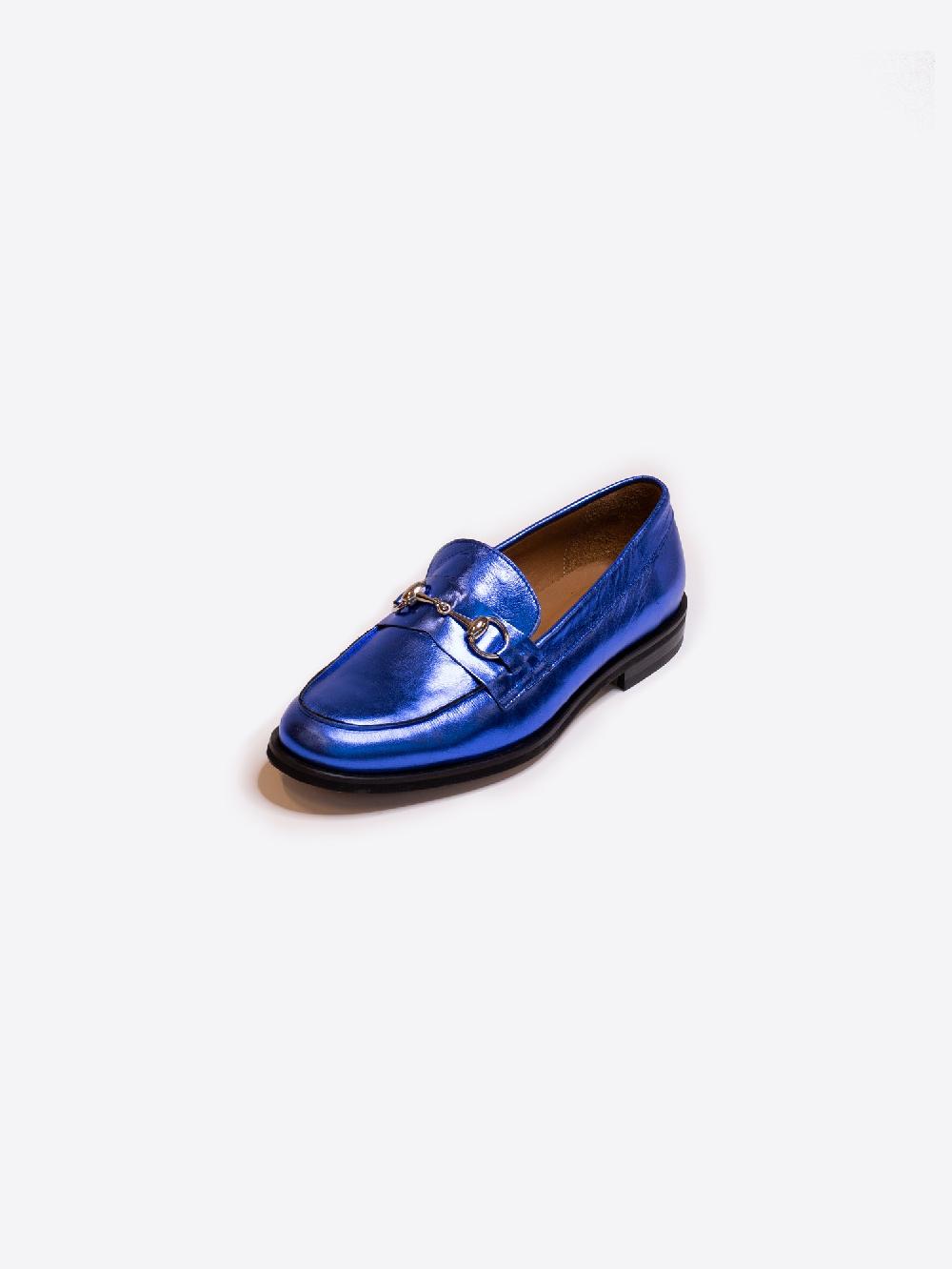 vilagallo MOCASIN HEBILLA PIEL AZUL METALIZADA