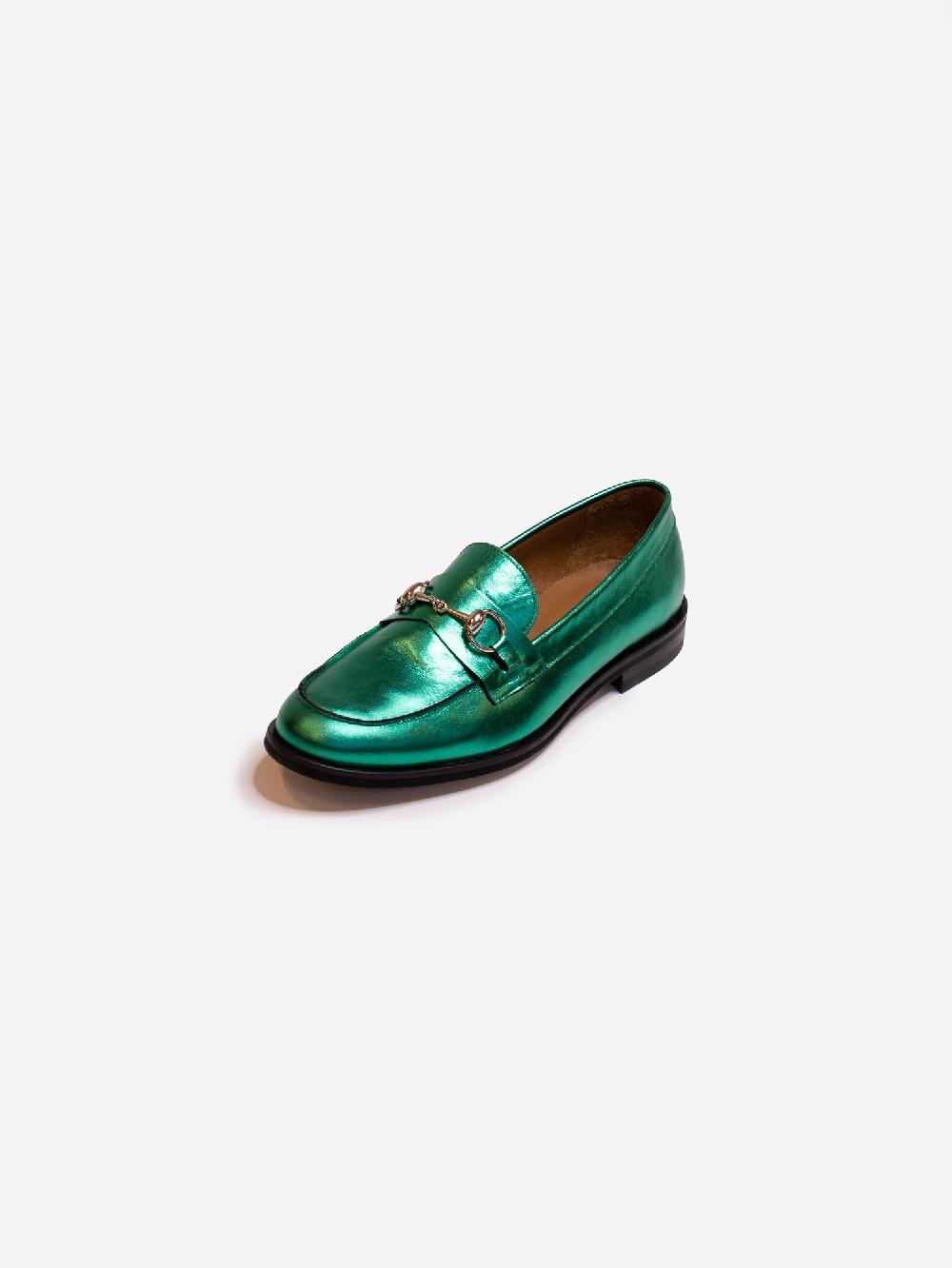 vilagallo MOCASIN HEBILLA PIEL VERDE METALIZADA
