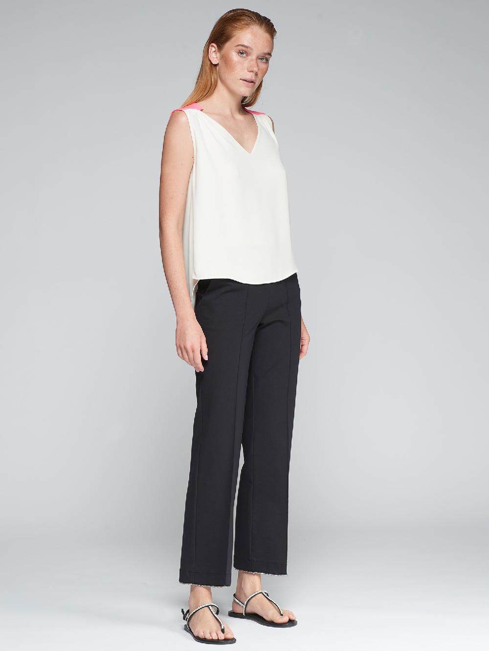 vilagallo PANTALON PUNTO ROMA NEGRO CON STRASS MULTICOLOR