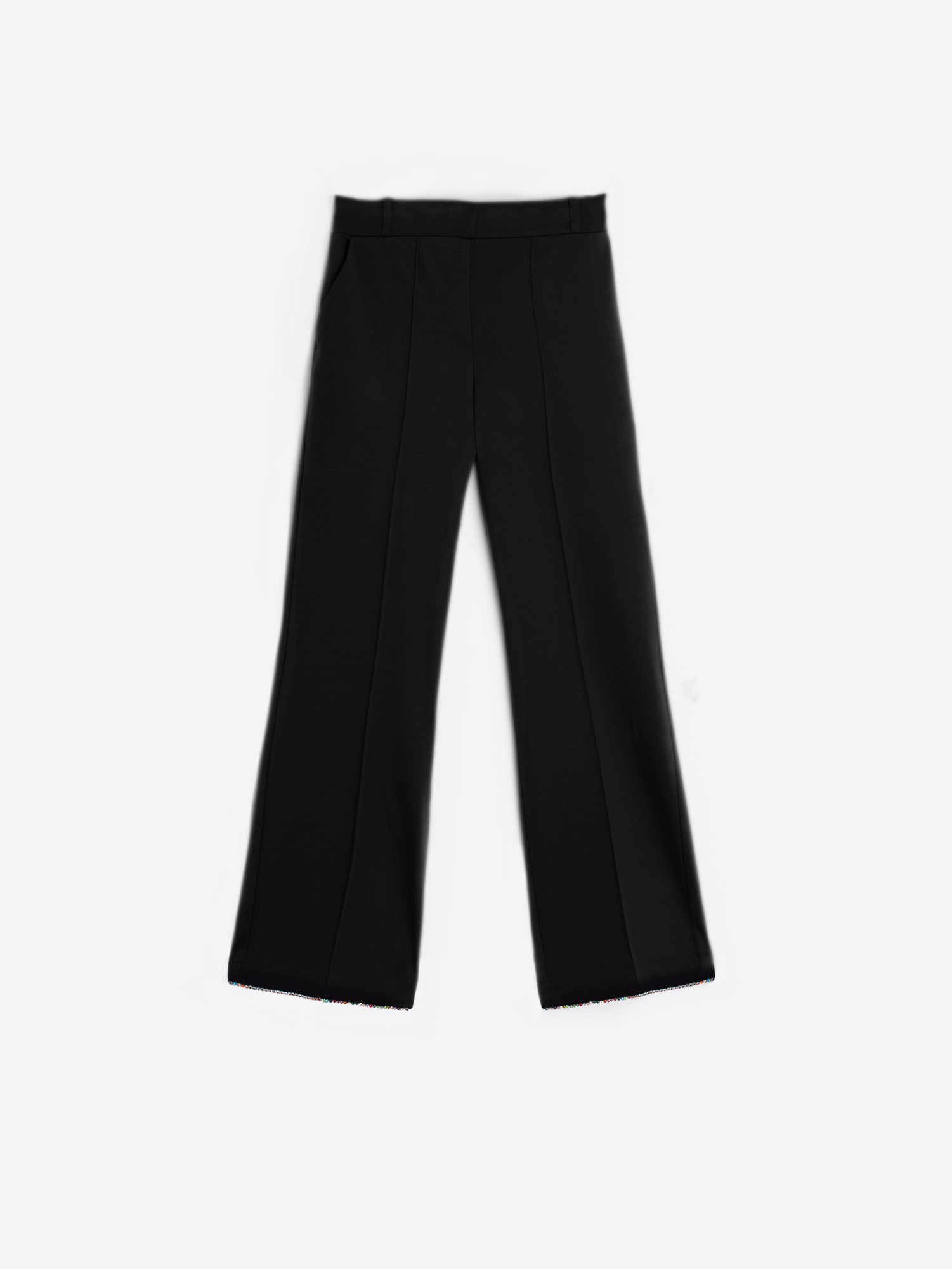 vilagallo PANTALON PUNTO ROMA NEGRO CON STRASS MULTICOLOR Oferta especial