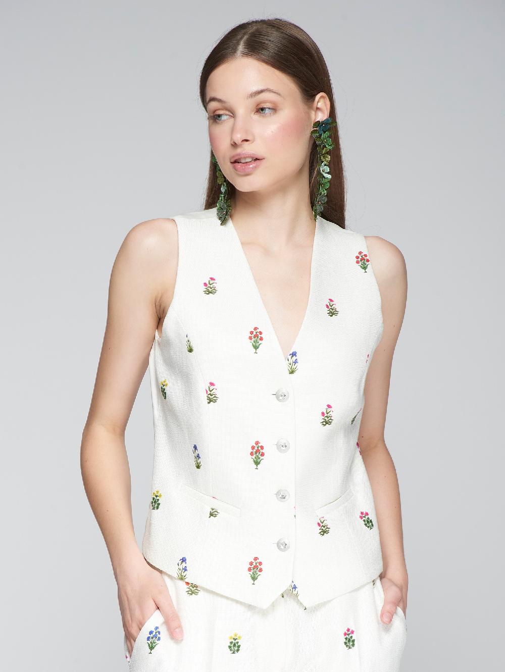 vilagallo CHALECO LINO ESTAMPADO MINI FLOR