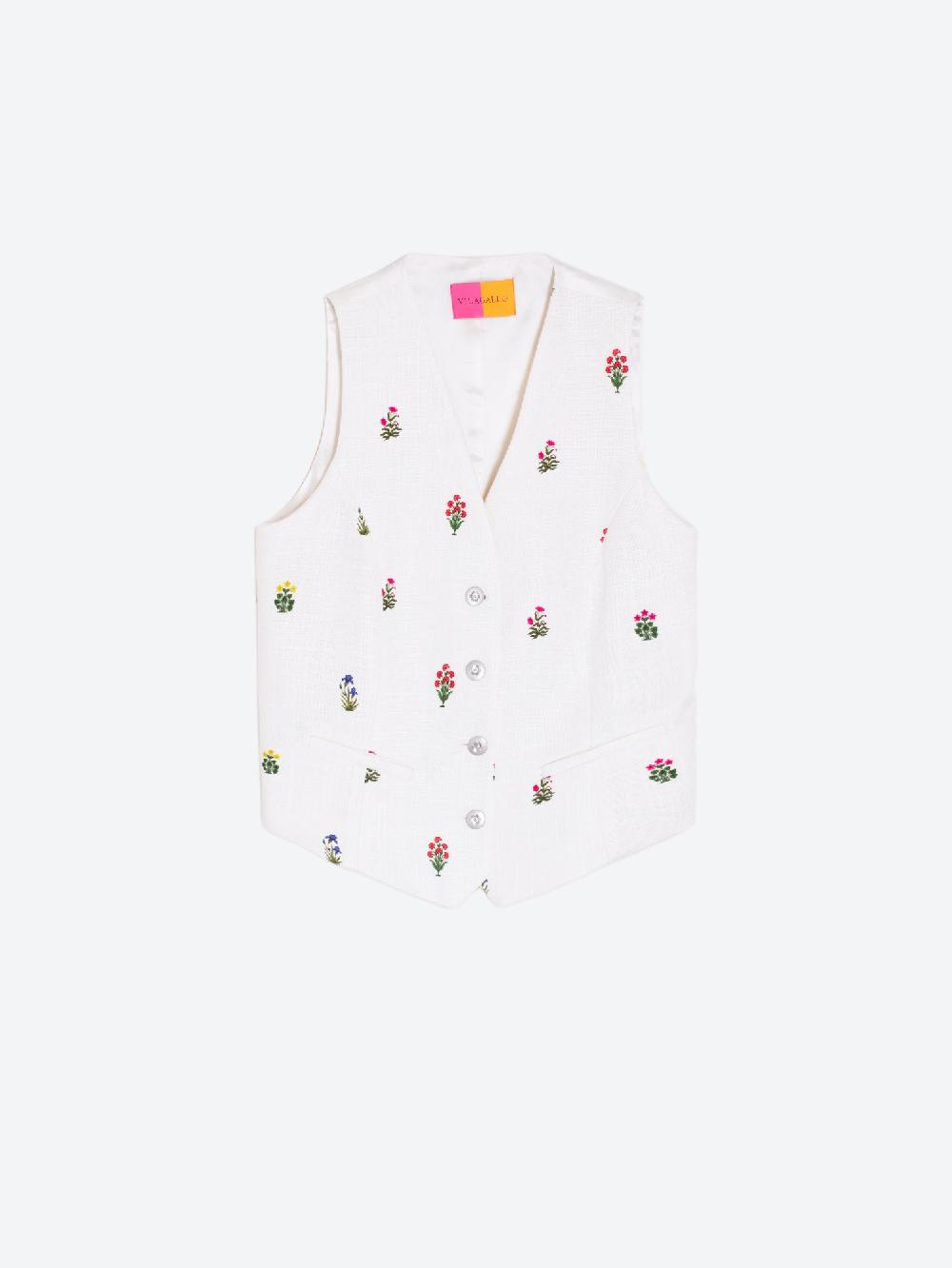 vilagallo CHALECO LINO ESTAMPADO MINI FLOR Último día
