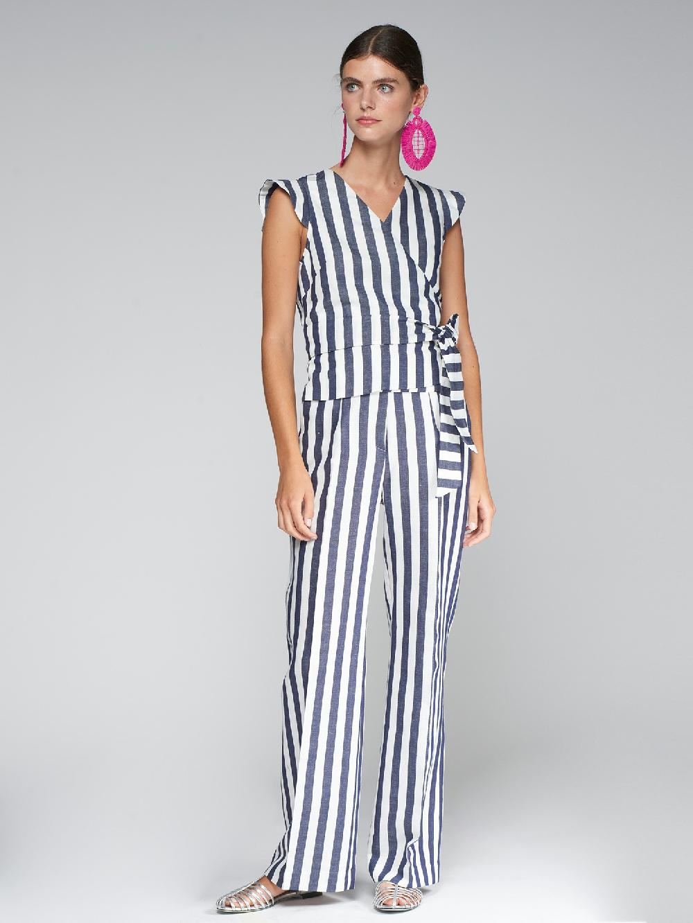 vilagallo TOP CRUZADO LAZADA RAYA AZUL BLANCA Tienda de fábrica