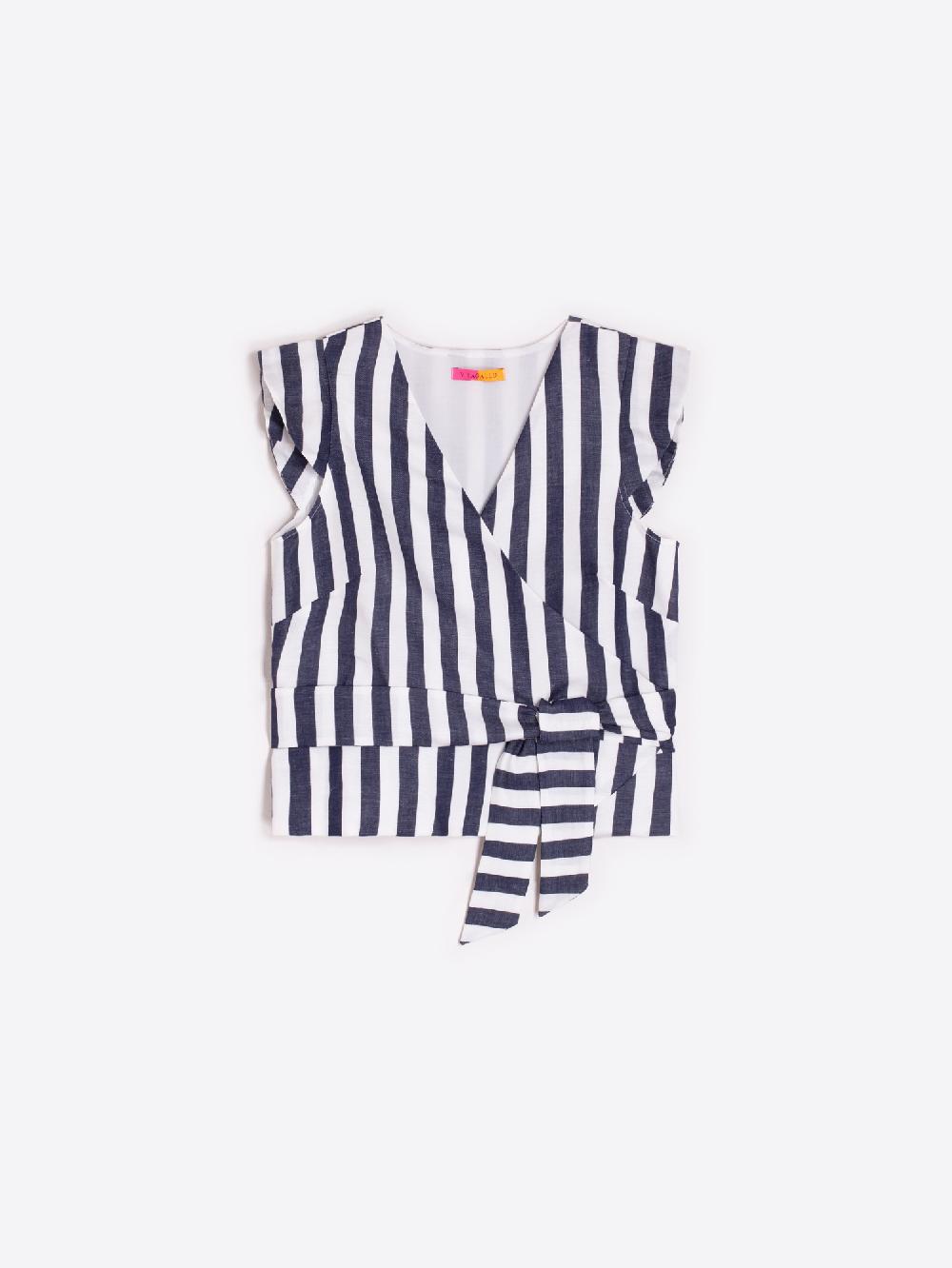 vilagallo TOP CRUZADO LAZADA RAYA AZUL BLANCA Tienda de fábrica