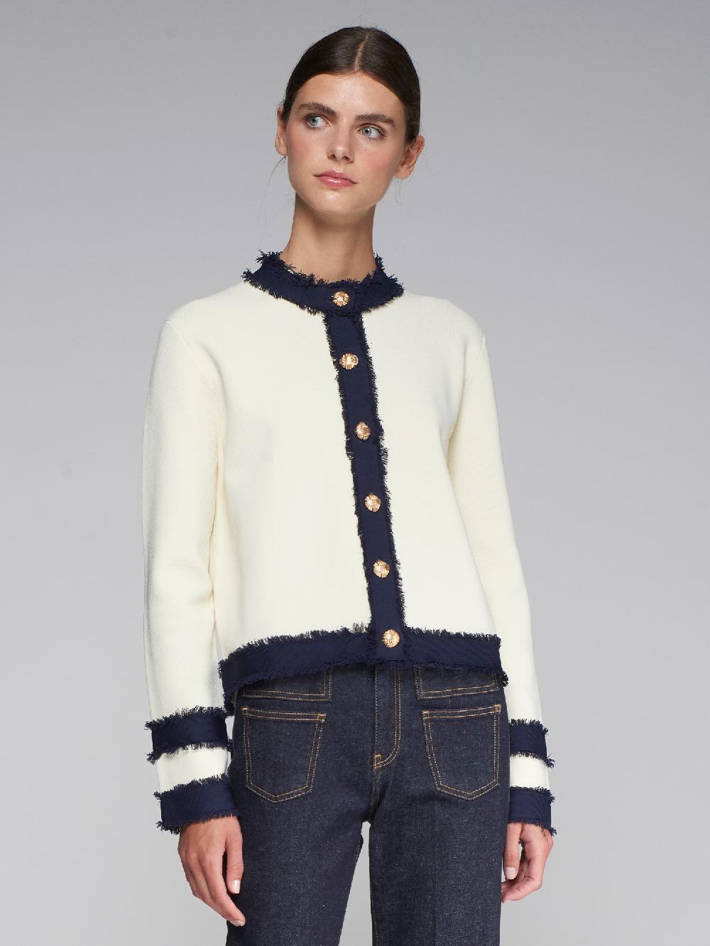 vilagallo CARDIGAN PUNTO BICOLOR CRUDO NAVY Libre de impuestos
