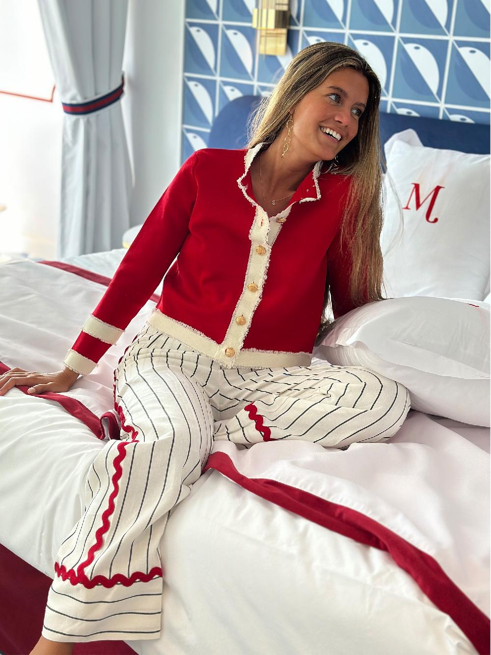 vilagallo CARDIGAN PUNTO BICOLOR ROJO Ofertas especiales