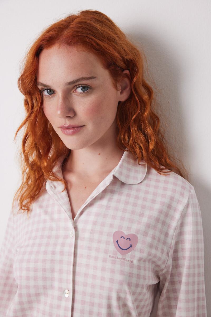 women'secret Pijama camisero largo 100% algodón rosa cuadros Solo queda un día