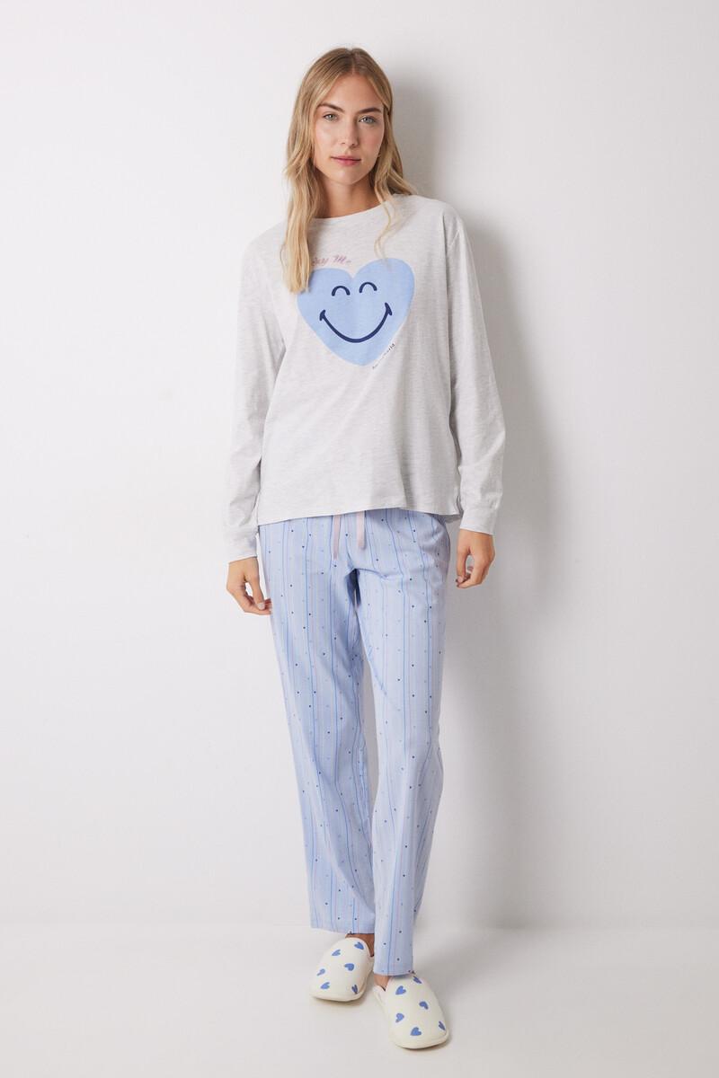 women'secret Pijama largo 100% algodón azul corazones Grandes descuentos