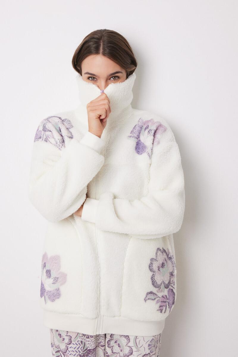 women'secret Bata corta borreguito blanco flores Tienda de fábrica
