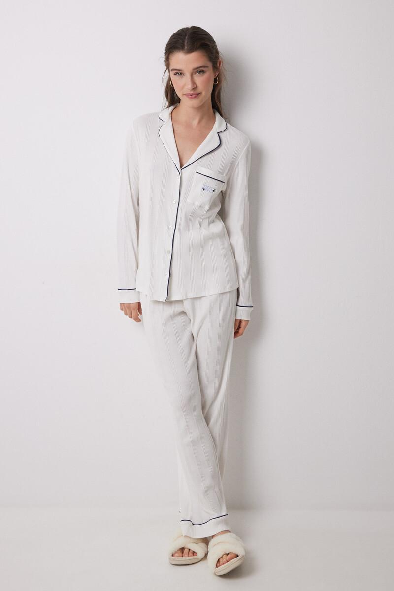 women'secret Pijama camisero 100% algodón canalé blanco Precios de Black Friday