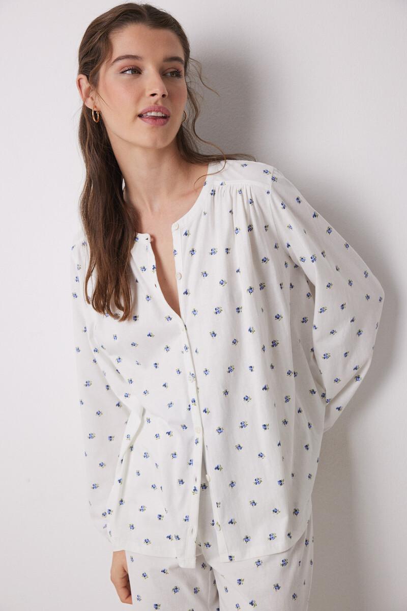 women'secret Pijama largo 100% algodón blanco flores Descuentos del mes